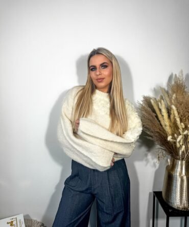 White Romantic Rose Sweater