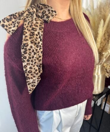 Bordeaux Leopard Bow Sweater