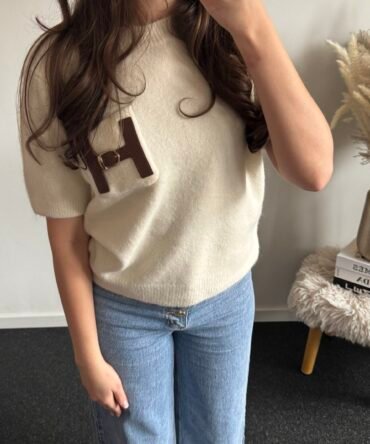 Cream H-Buckle Knit top