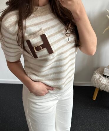 Striped H-Buckle Knit top