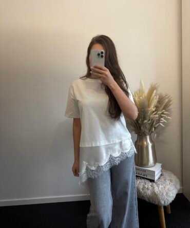 Satin Lace Detail T-shirt