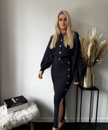 Black Crystal Button Knit Set