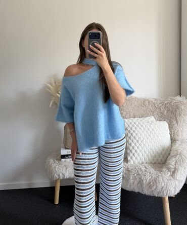 Azure Stripe Knit Pants
