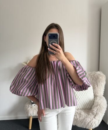 Balloon Sleeve Stripe Top