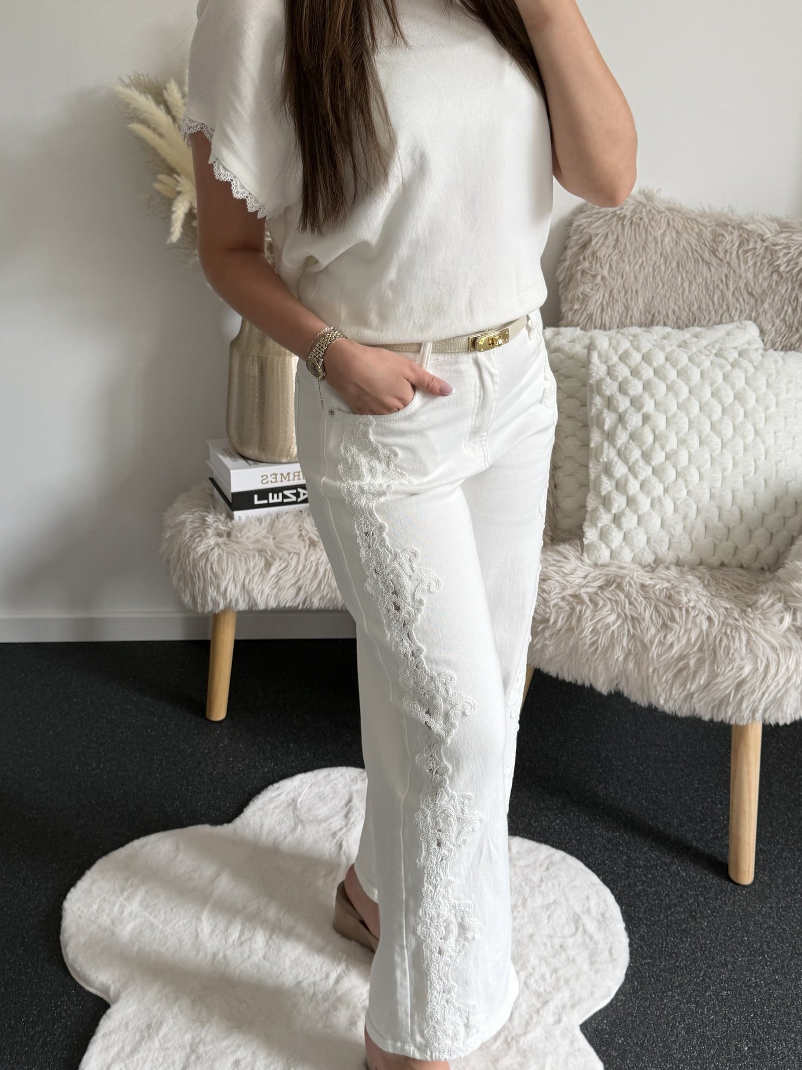 White Side Lace Detail Jeans - Afbeelding 2