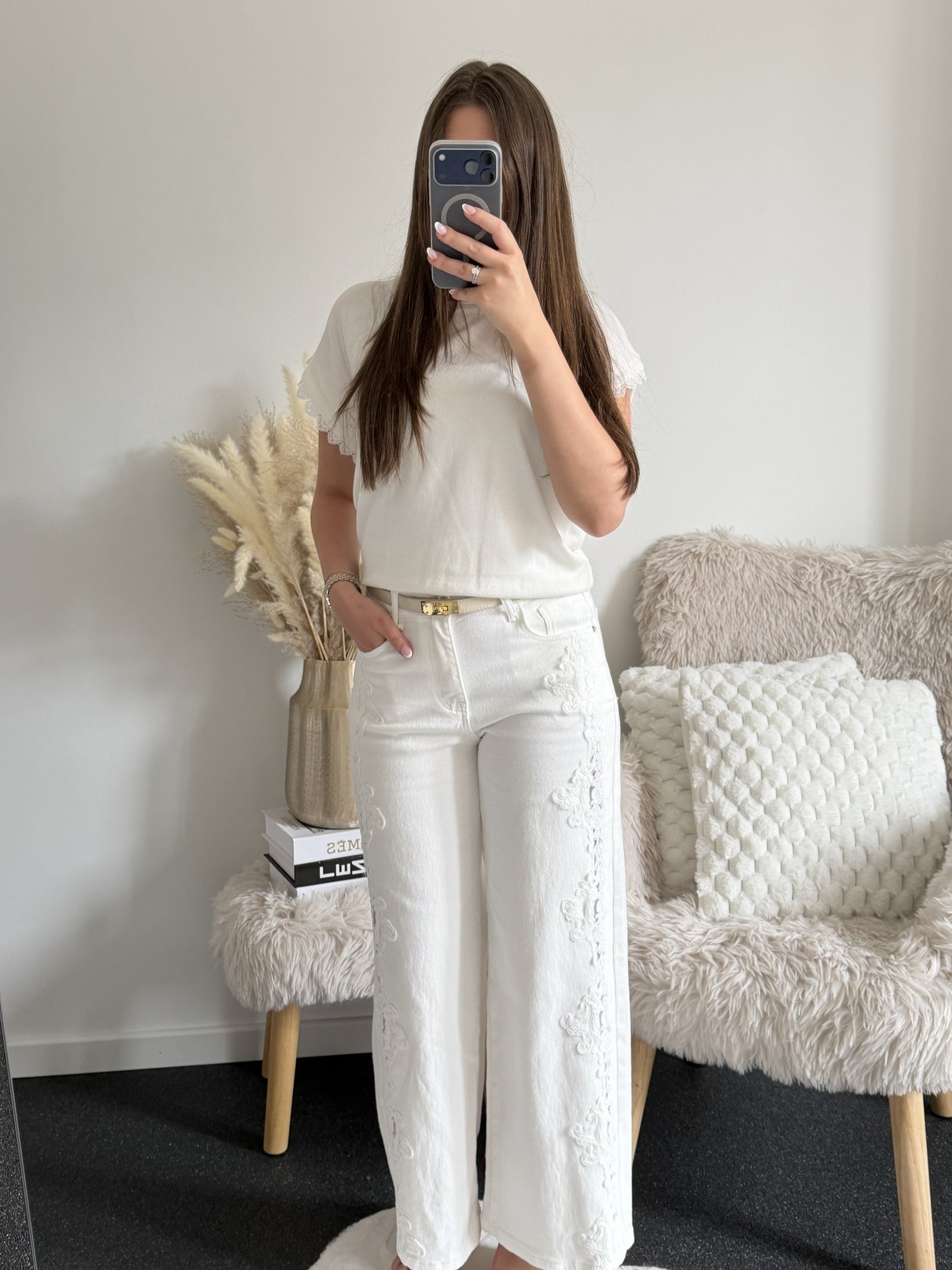 White Side Lace Detail Jeans - Afbeelding 4