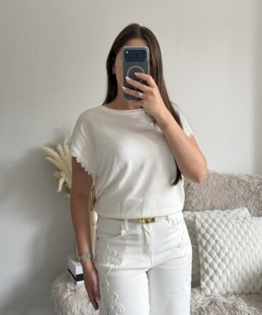 White Lace detail knit tee