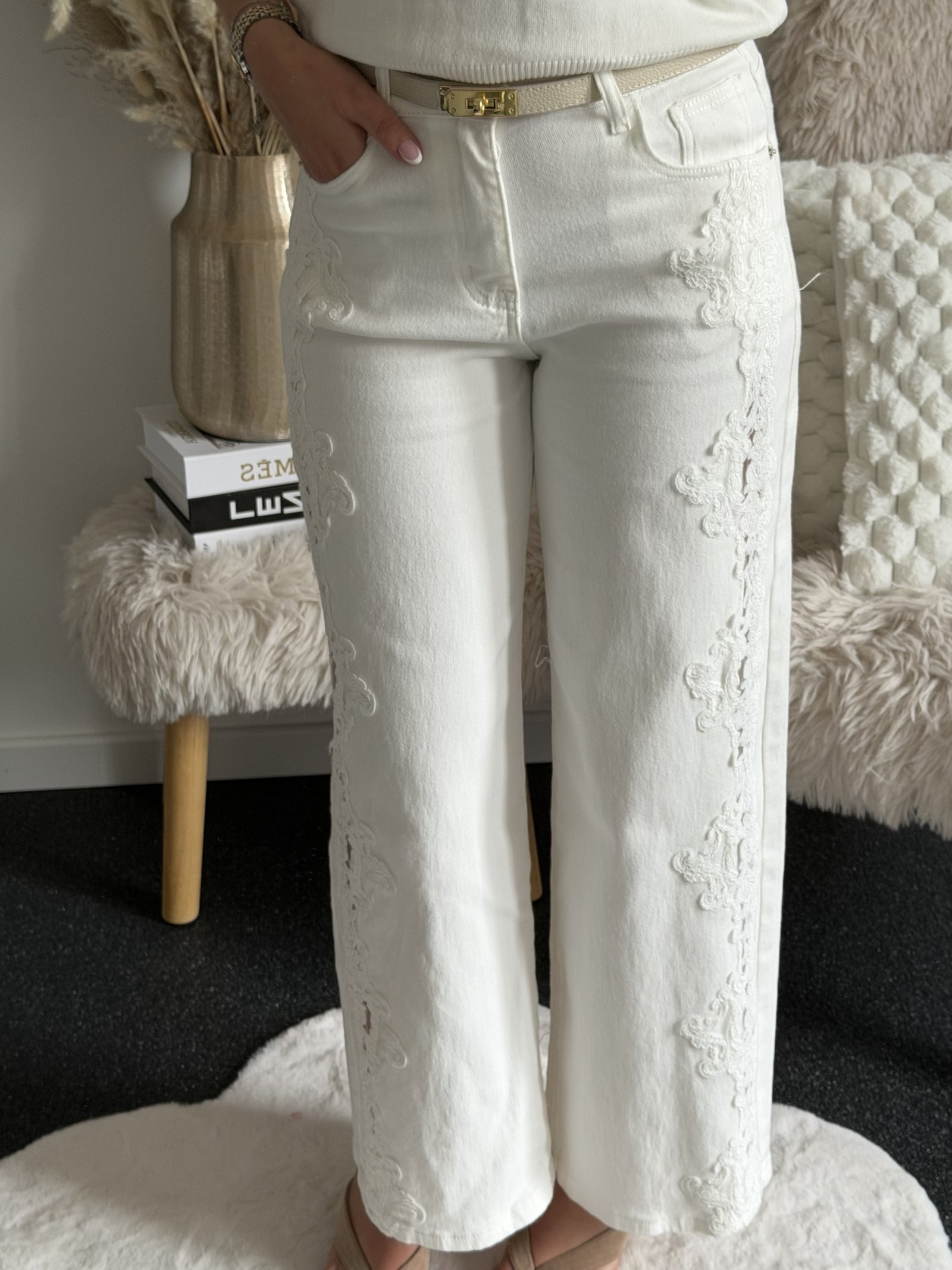 White Side Lace Detail Jeans