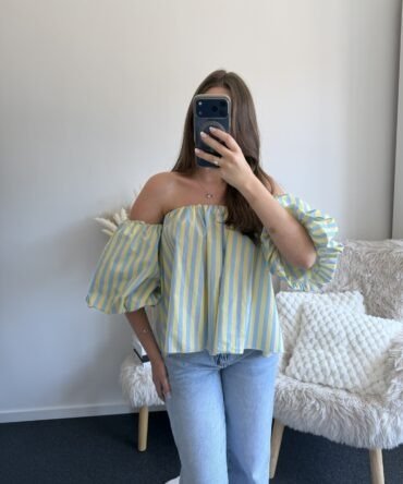 Balloon Sleeve Stripe Top