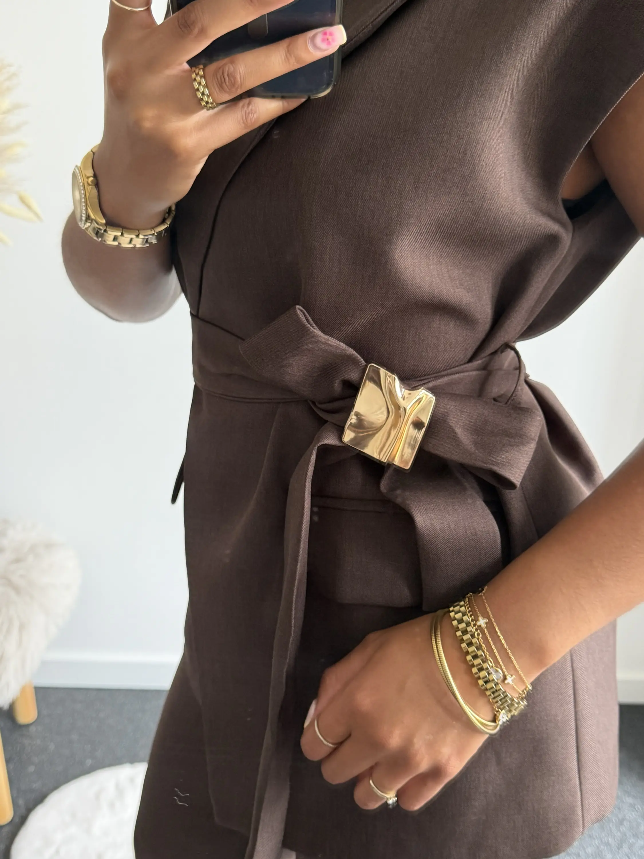 Brown Belted Sleeveless Blazer - Afbeelding 3