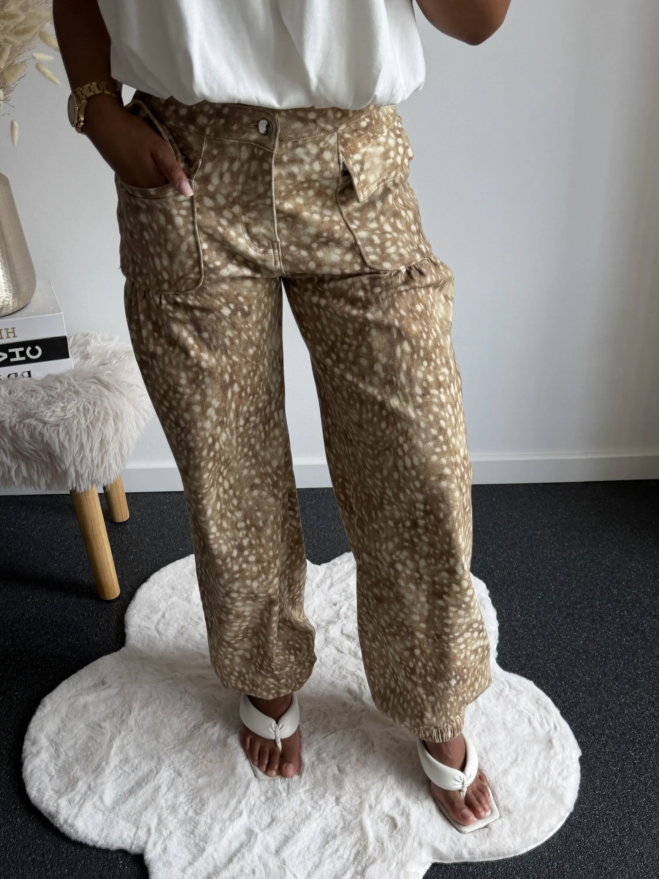 Beige Bambi Print Cargo Jeans - Afbeelding 2