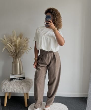 Brown Striped Balloon Trousers