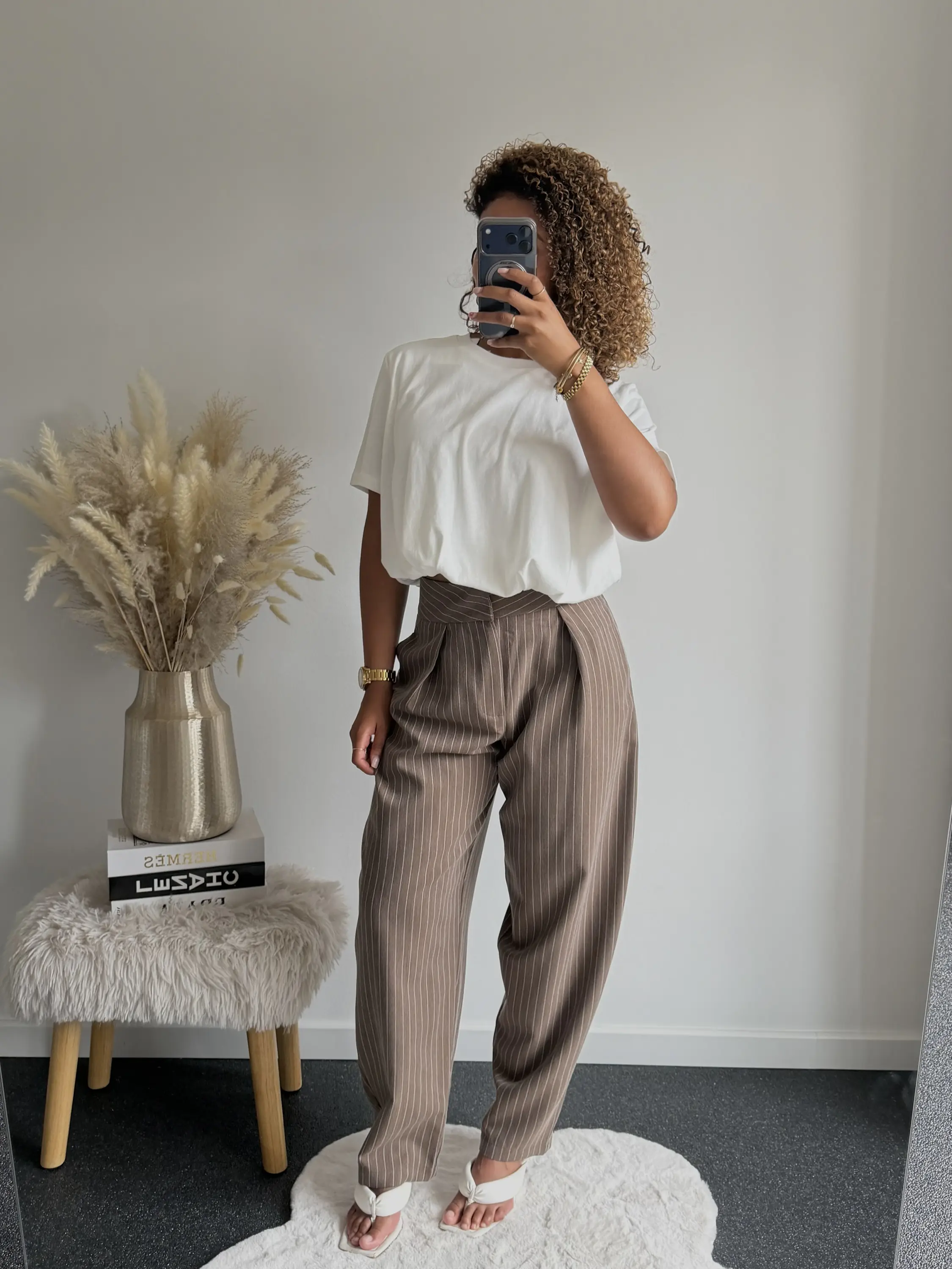 Brown Striped Balloon Trousers