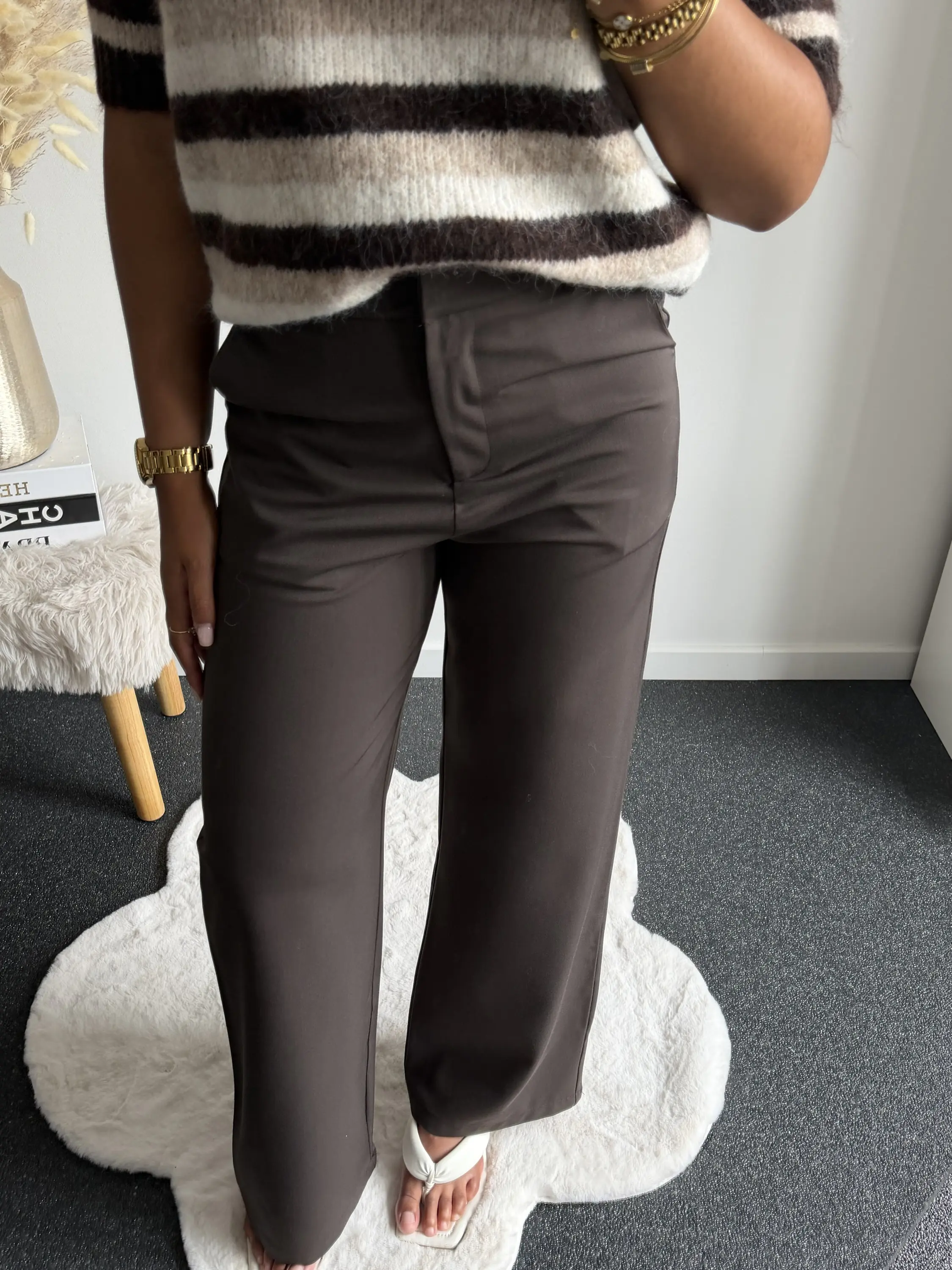 Brown Tailored Straight Leg Trousers - Afbeelding 2
