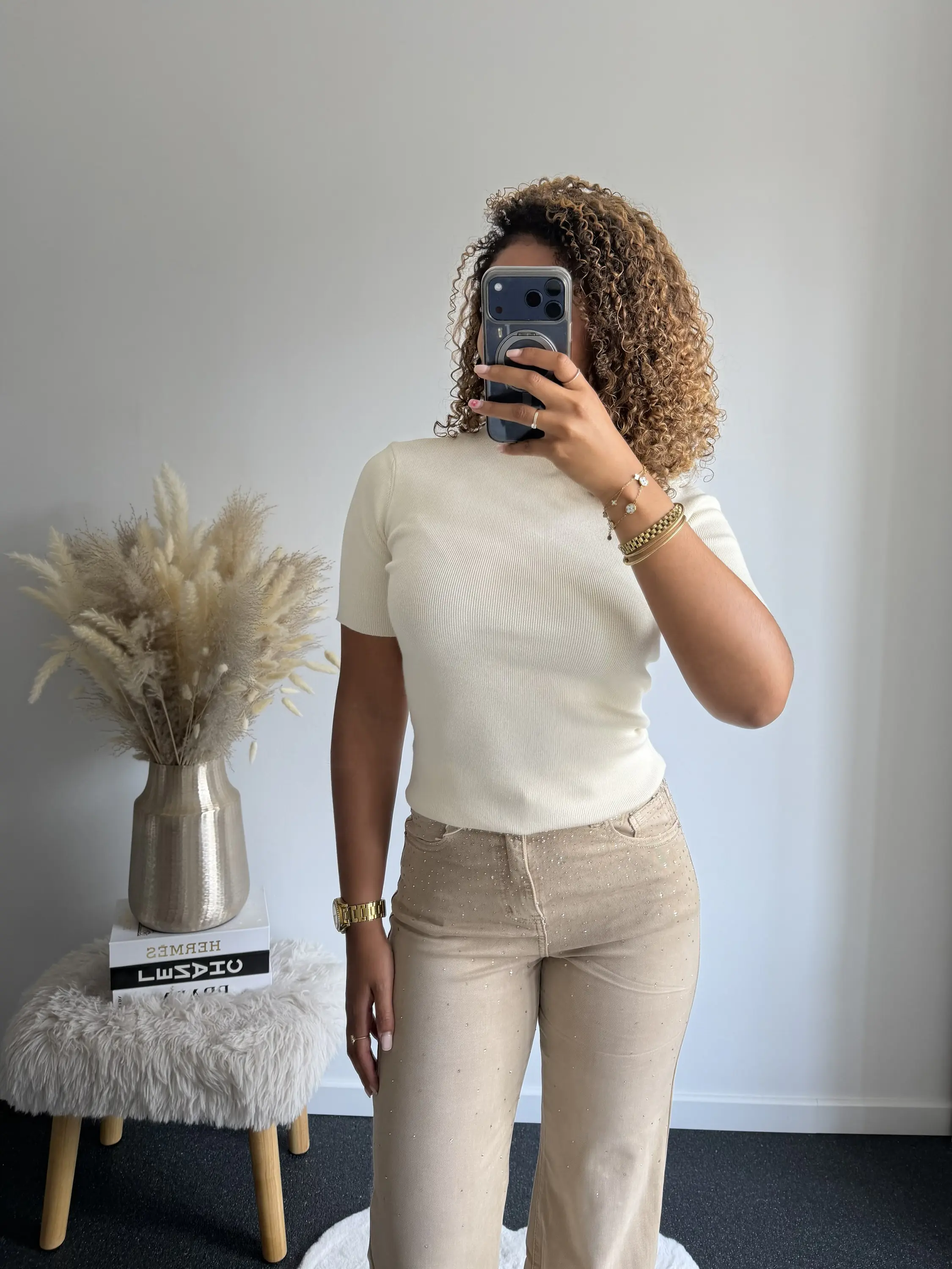 Cream High Neck Knit Top - Afbeelding 2