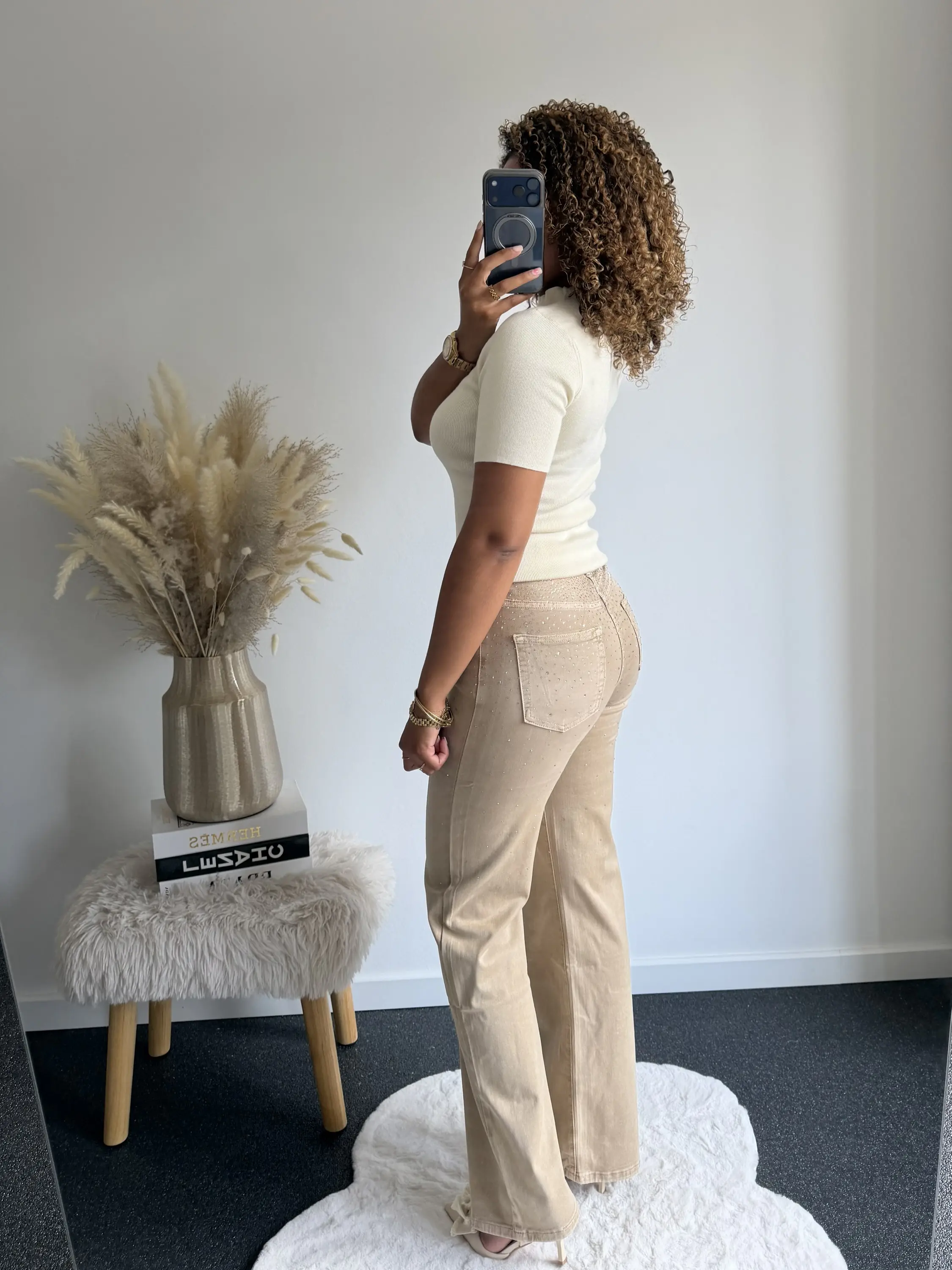 Beige Diamond Straight Leg Jeans - Afbeelding 3
