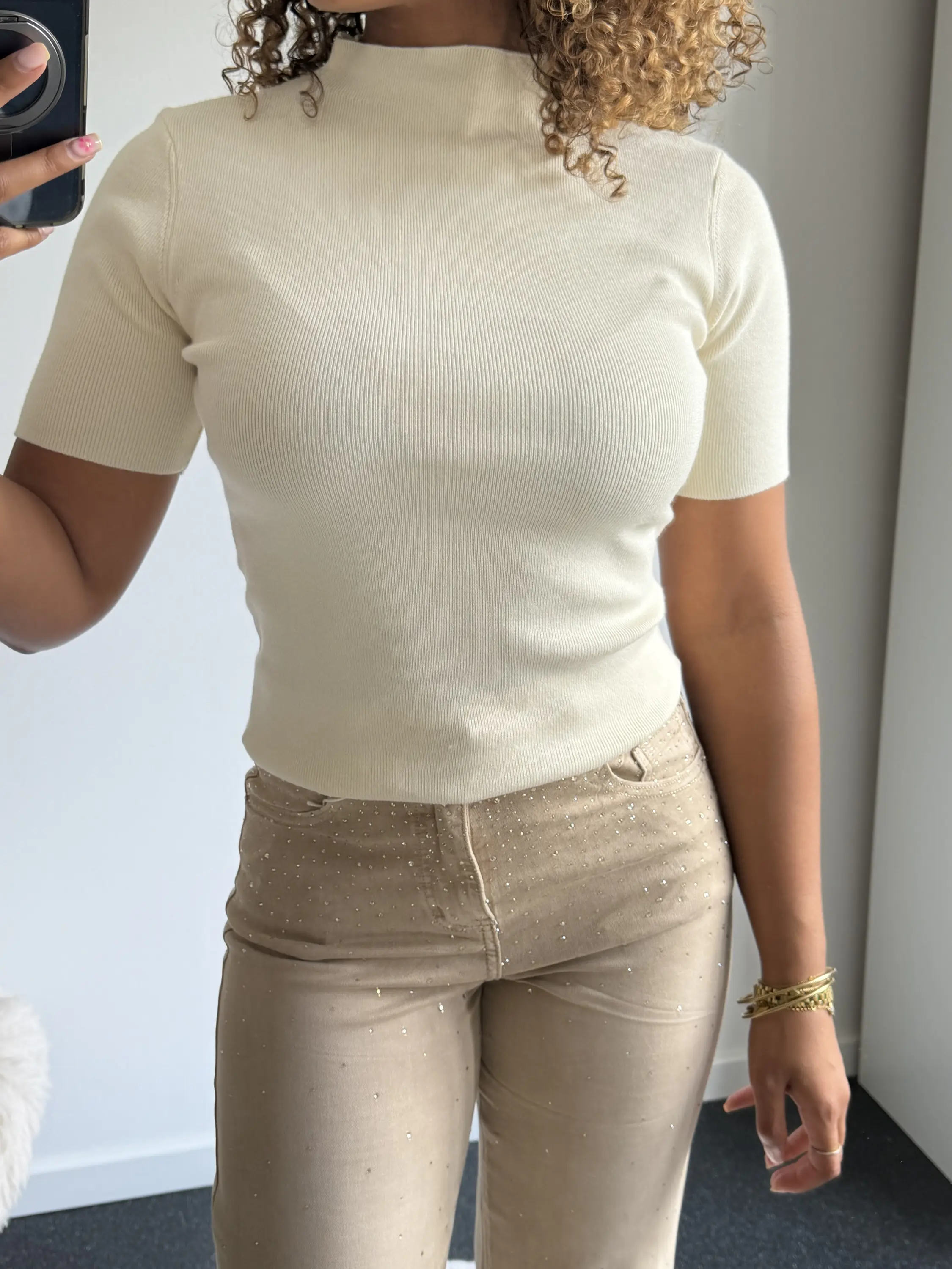 Cream High Neck Knit Top