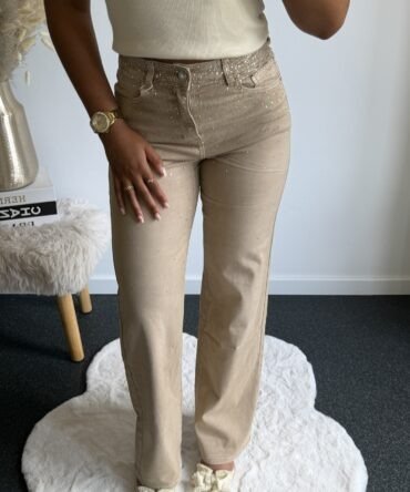 Beige Diamond Straight Leg Jeans