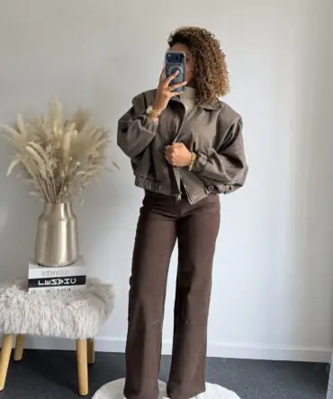 Brown Checked Bomber Jacket