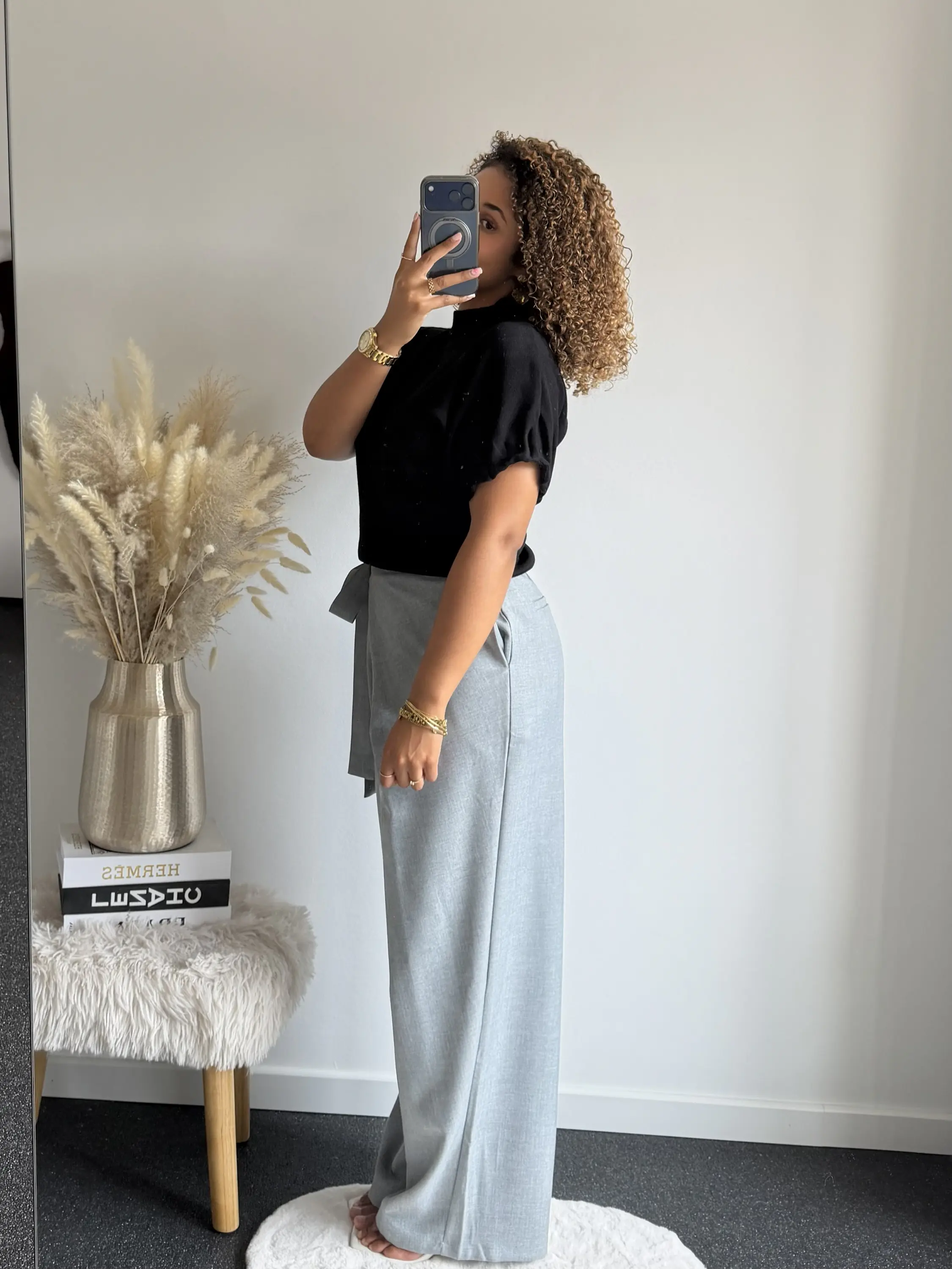 Tie Waist Wide Leg Trousers – Light Grey - Afbeelding 2