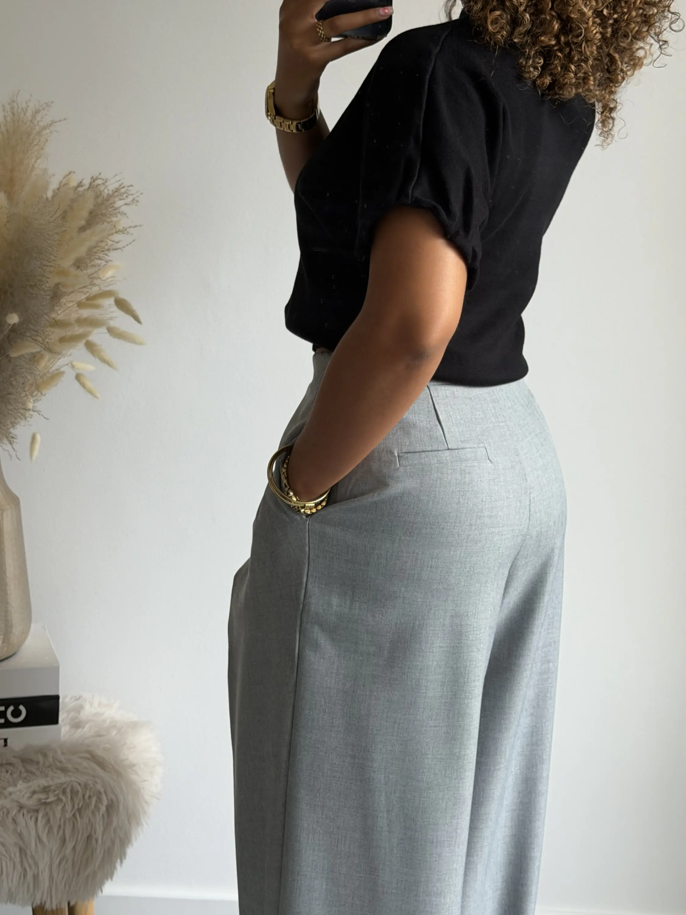 Tie Waist Wide Leg Trousers – Light Grey - Afbeelding 3