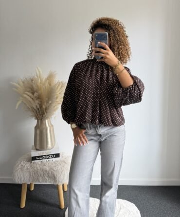 Polka Dot Balloon Sleeve Blouse