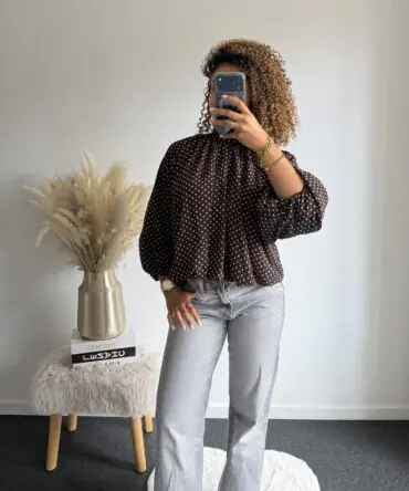 Polka Dot Balloon Sleeve Blouse