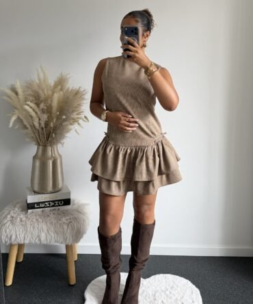 Céleste Shimmer Check Ruffle Dress