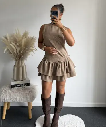 Céleste Shimmer Check Ruffle Dress