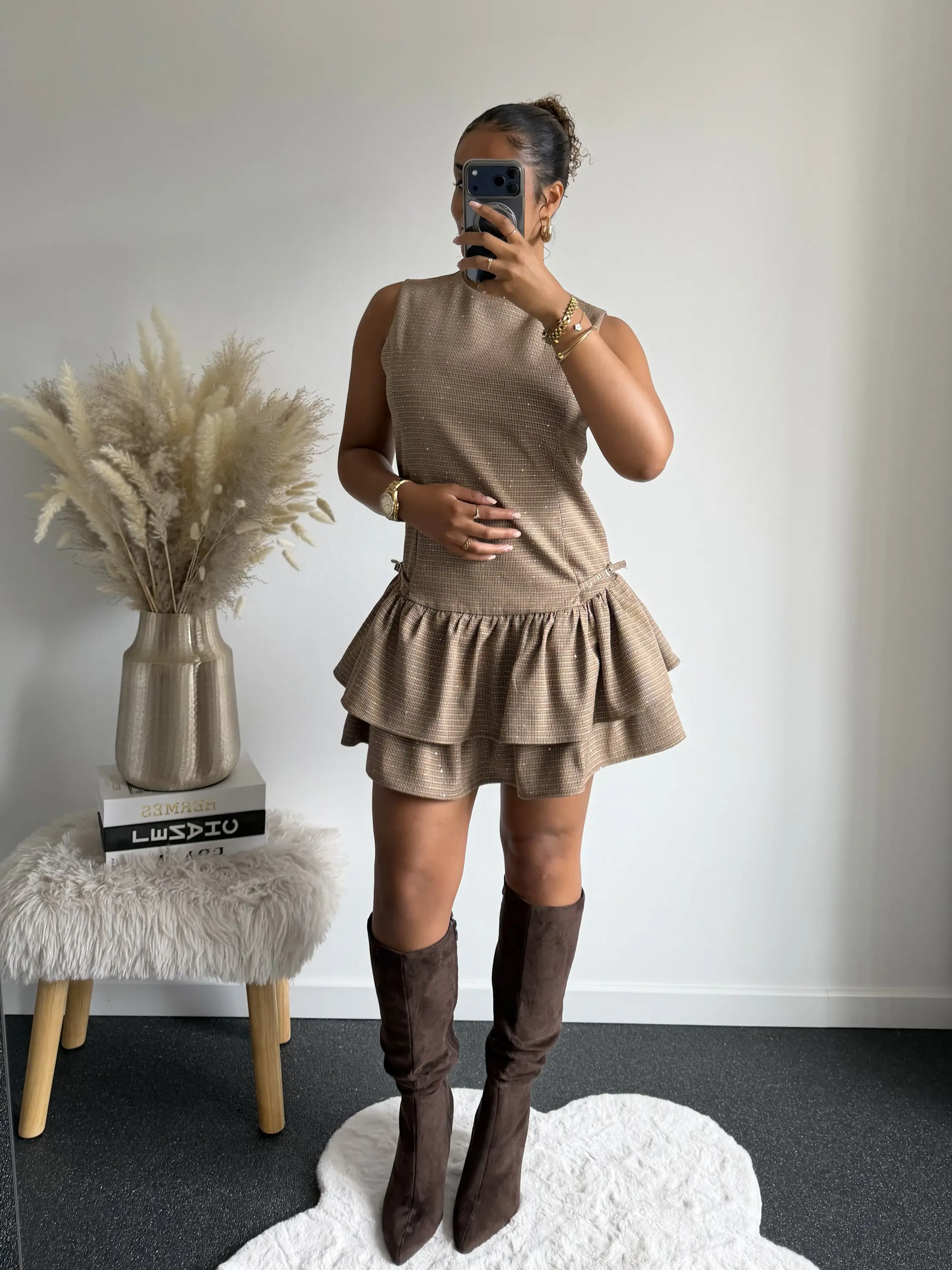 Céleste Shimmer Check Ruffle Dress