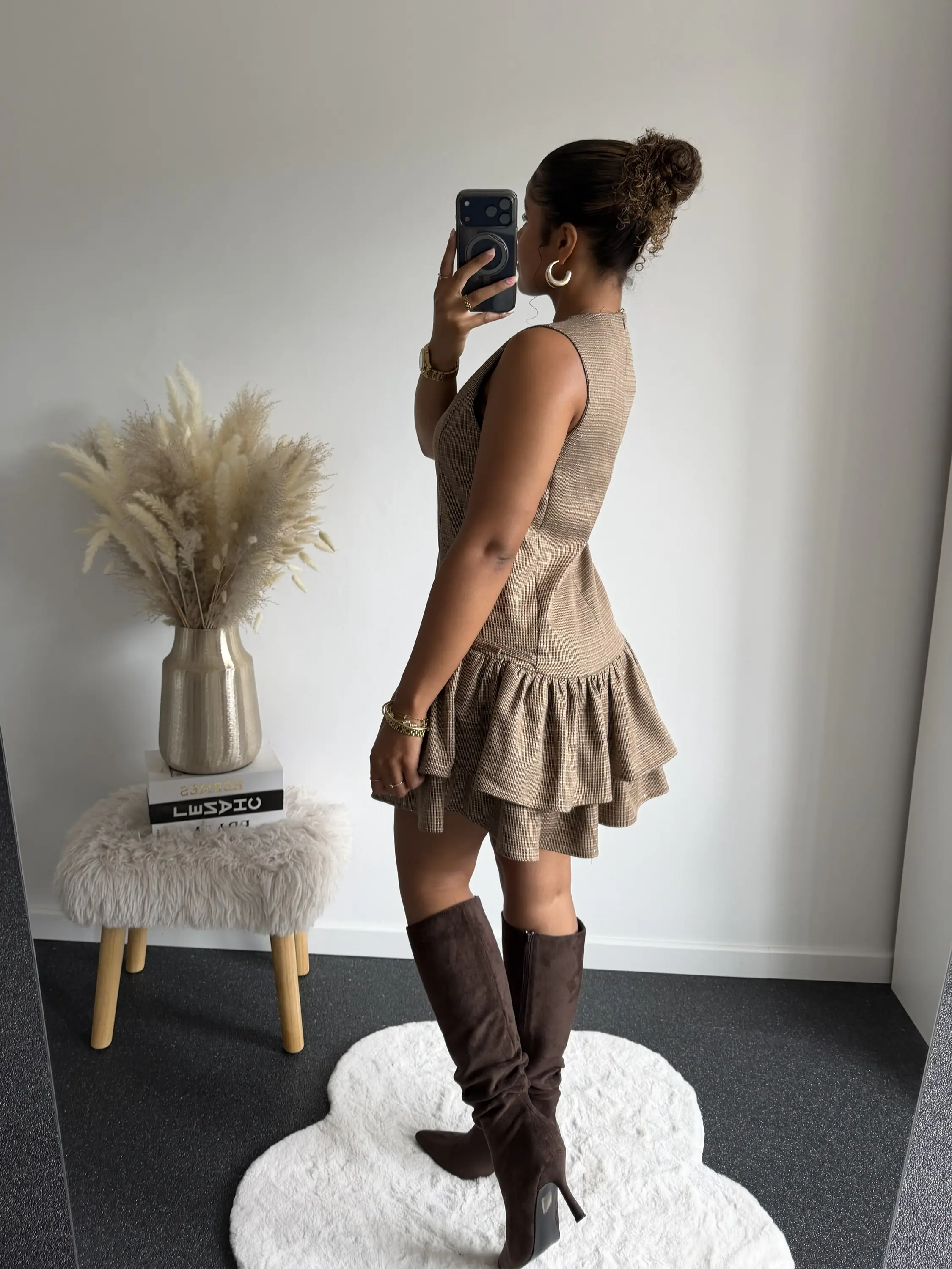 Céleste Shimmer Check Ruffle Dress - Afbeelding 3